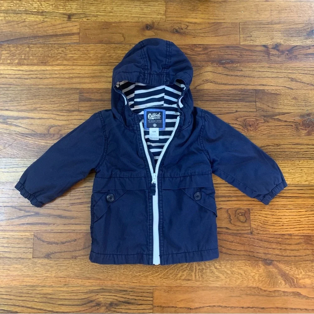 OshKosh Hooded Hoodie Jacket Coat  Navy Blue Winter Full Zip Close w/ 2 Pockets